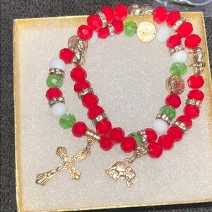 Elegant Red and Green Beaded Bracelet Set